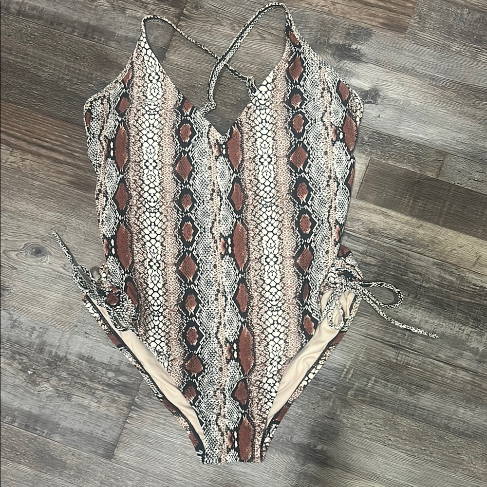 Kona Sol Snake Print One Piece Swimsuit - Brown and Cream